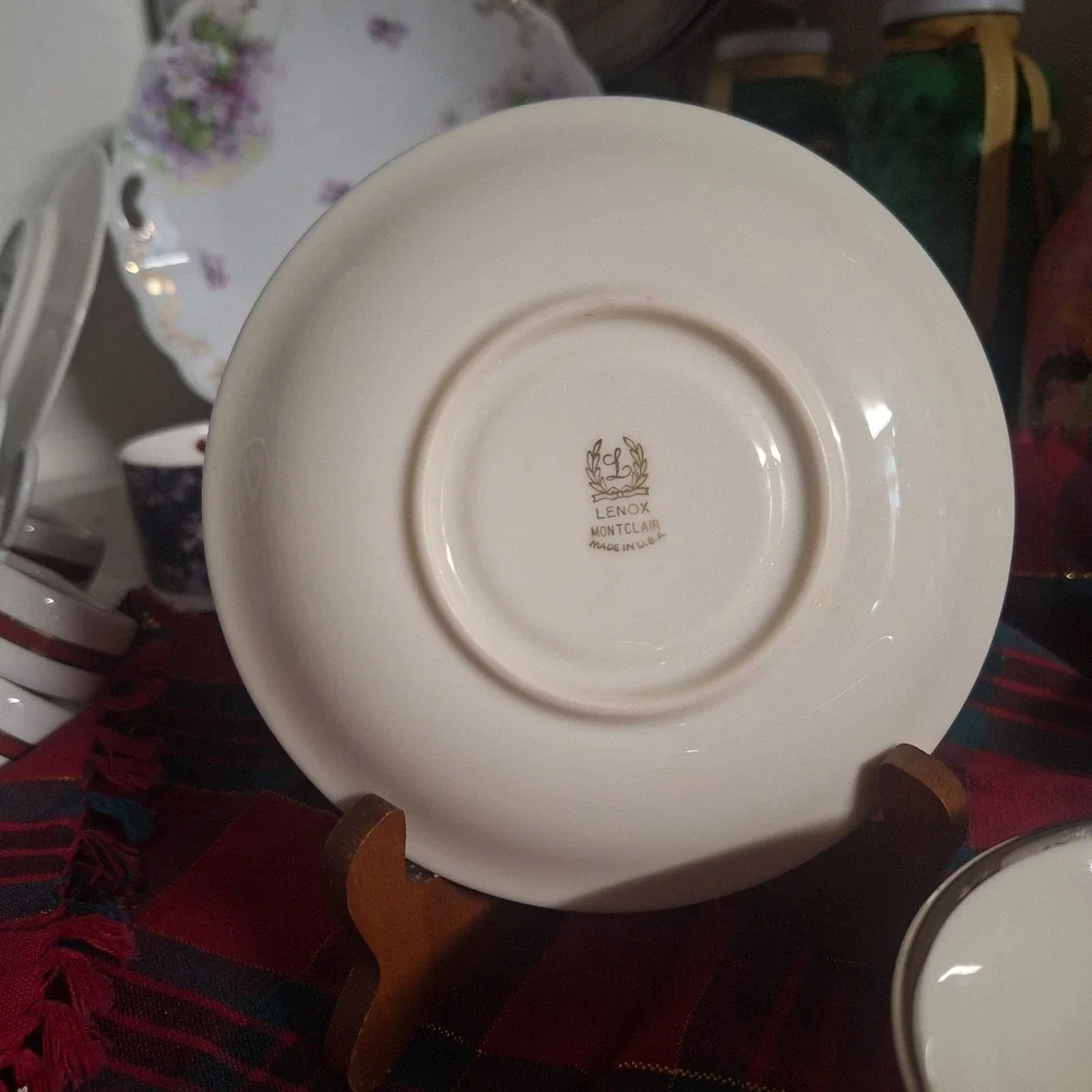 Lenox Montclair Teacup and Saucer Set Ivory Fine China Platinum Trim Made in USA